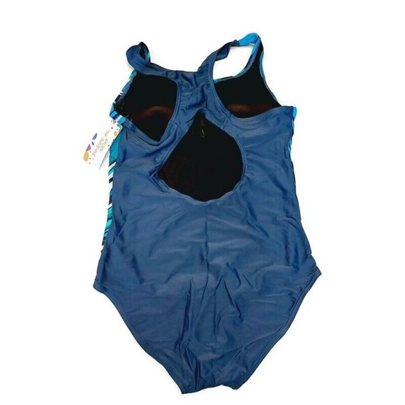 Ladies One Piece Open Back Padded Swimsuit Womens Size M Blue Green - Picture 3 of 5
